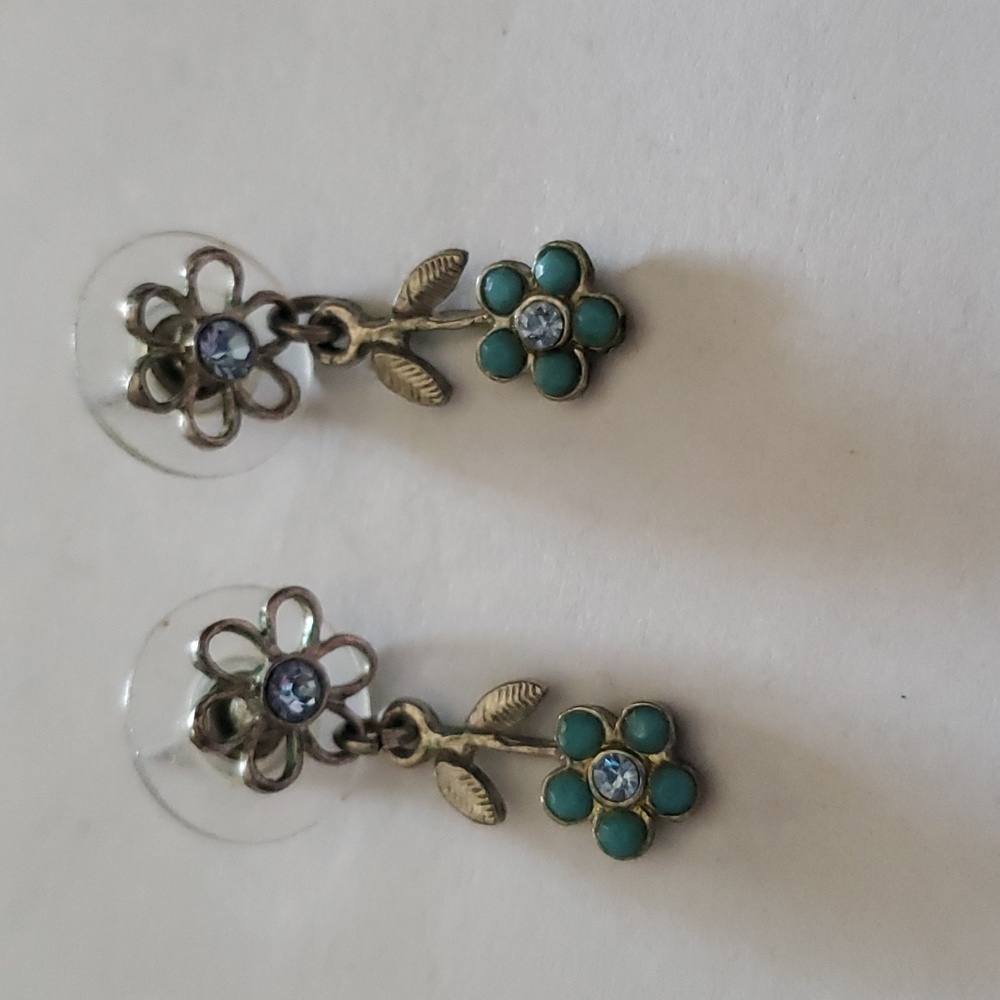 Blue turquoise flower earrings